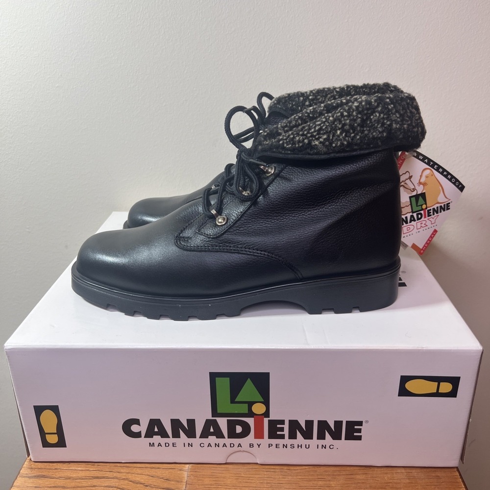 La‎ Canadienne Jackie Womens 10M Waterproof Black Shearling Boots NIB